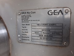 GEA Nu-Con Model 100 x 3 PORT (Dairy) RTSV, RTSV #3 (Silo 2 to A,F,G), sn: 10131115, mfg. 2014 - 2